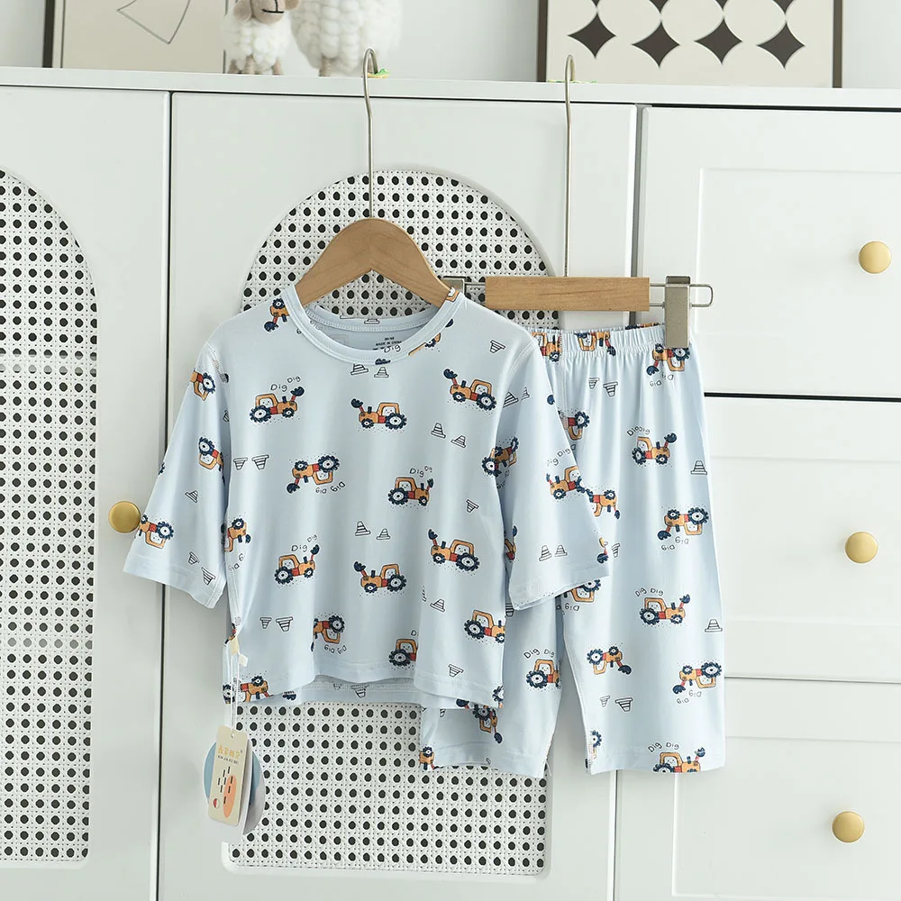 

Kids Home Clothes Spring/Summer Thin Soft 3/4 Sleeves Children's Pajamas Air Conditioning Clothing Set