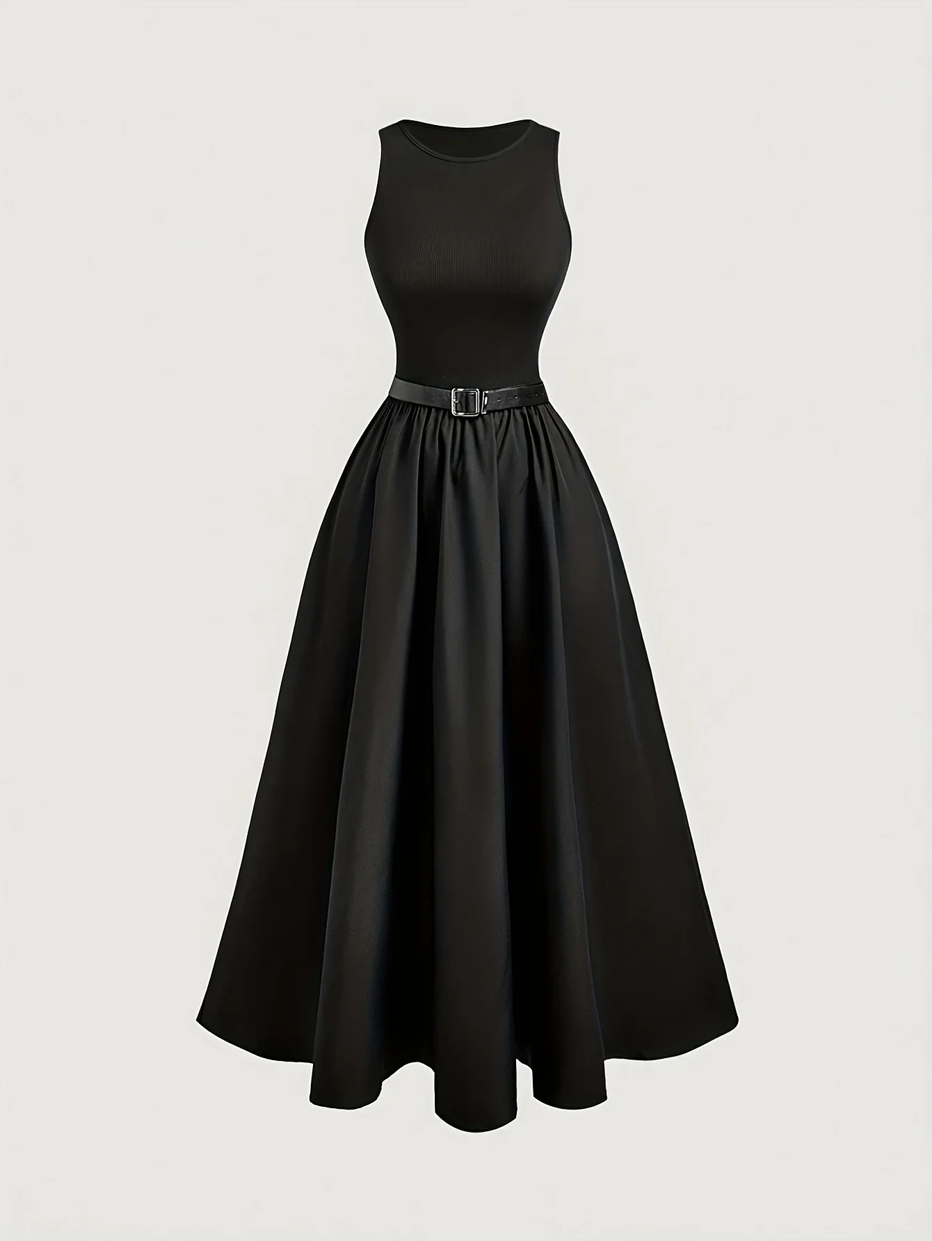 New Style Women's Dress, Professional Wear, Work Attire, Slim-Fit Dress, French Style, Elegant, Preppy Style, Sleeveless, Puffy Skirt, Long Dress, Solid Color, Women's Dress, Belt Not Included
