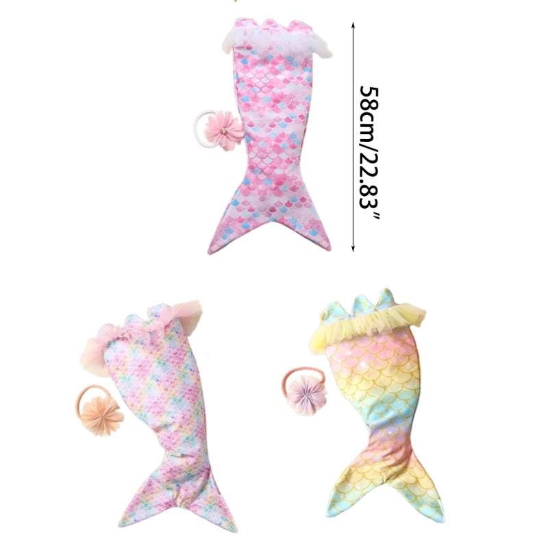 Newborn Photo Set Mermaids Costume Flower Headband Photo ps Baby Photo Costume Infant Photography Suit 2PCS