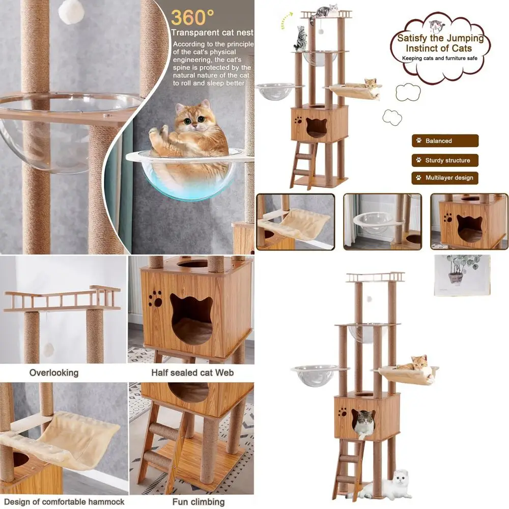 

Large Cat Tree with Condo, Stairs, Scratching Posts, 2 Bowls, Hammock, and Perch