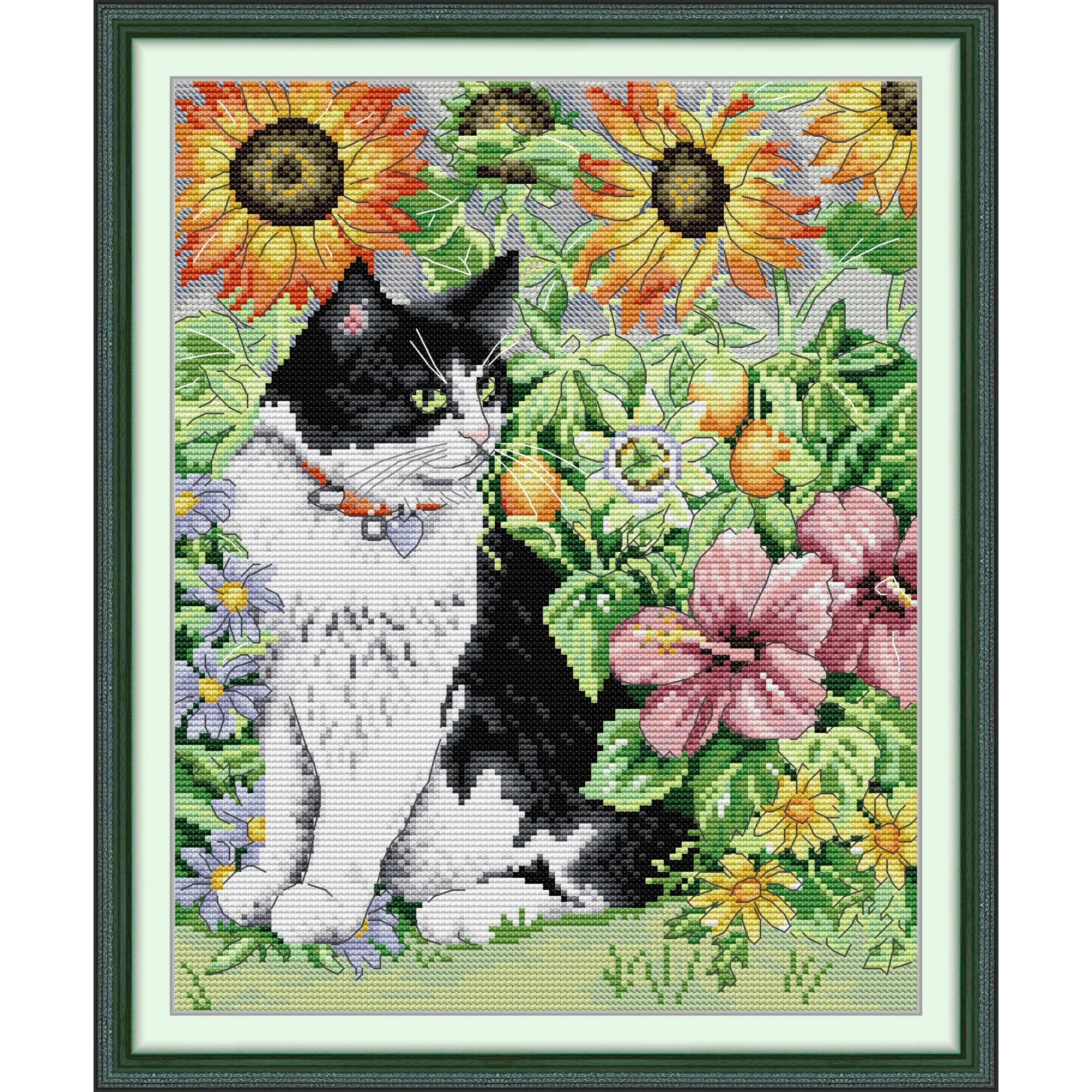 

Joy Sunday Pre-printed Cross Stitch Kit Easy Pattern Aida Stamped Fabric Embroidery Set-Cat in Flower