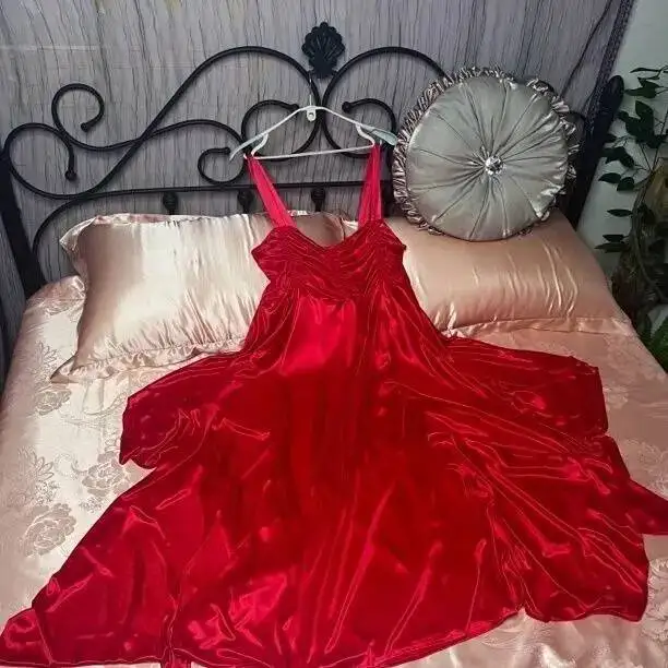 Within100kg Vestido longo de cetim feminino sexy brilhante sem mangas vestido de noite solto plus size roupão de dormir