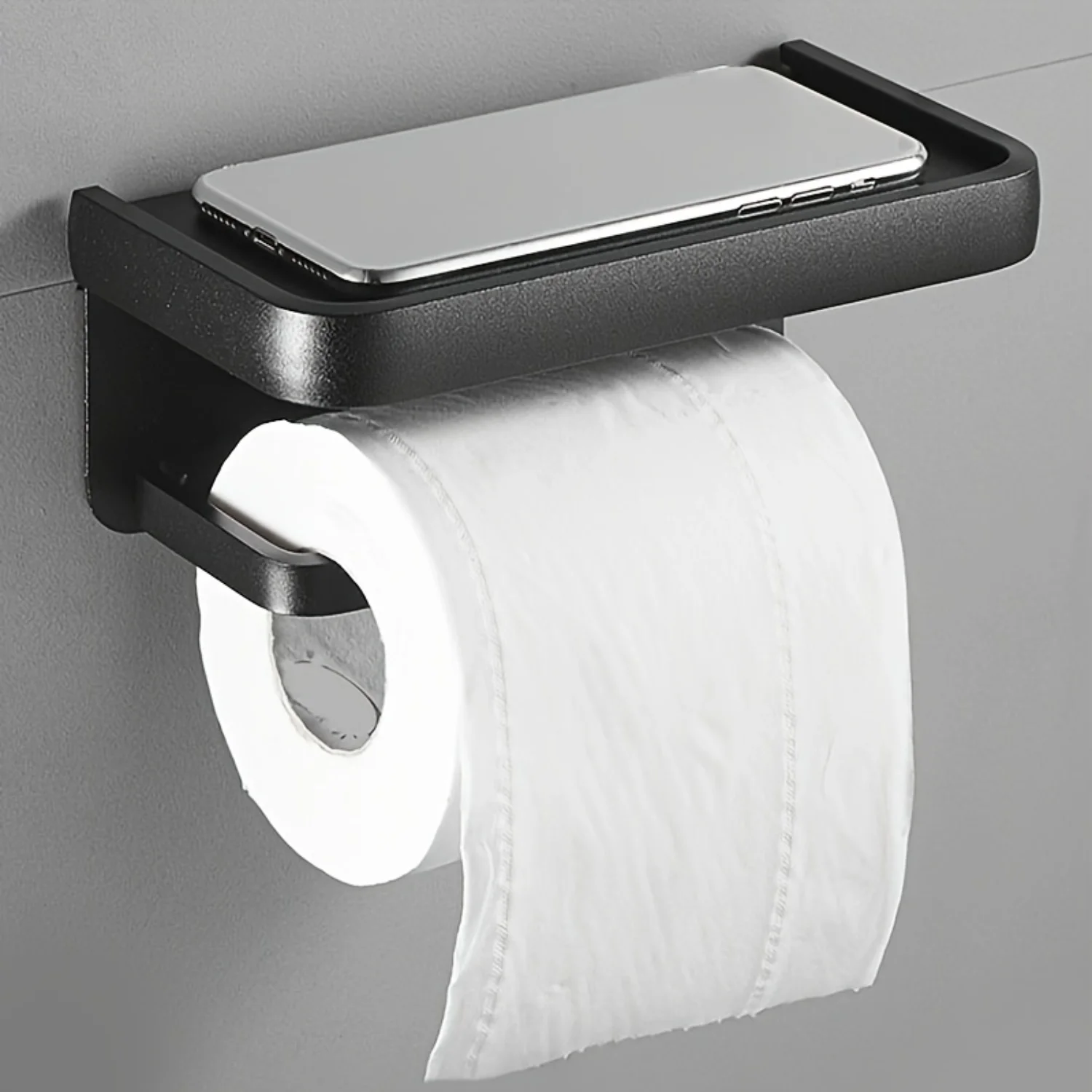 Toilet Roll Holder Space Aluminum Black Toilet Roll Paper Shelf Toilet Roll Paper Shelf Modern Non-Fade Toilet Paper Rack Simple