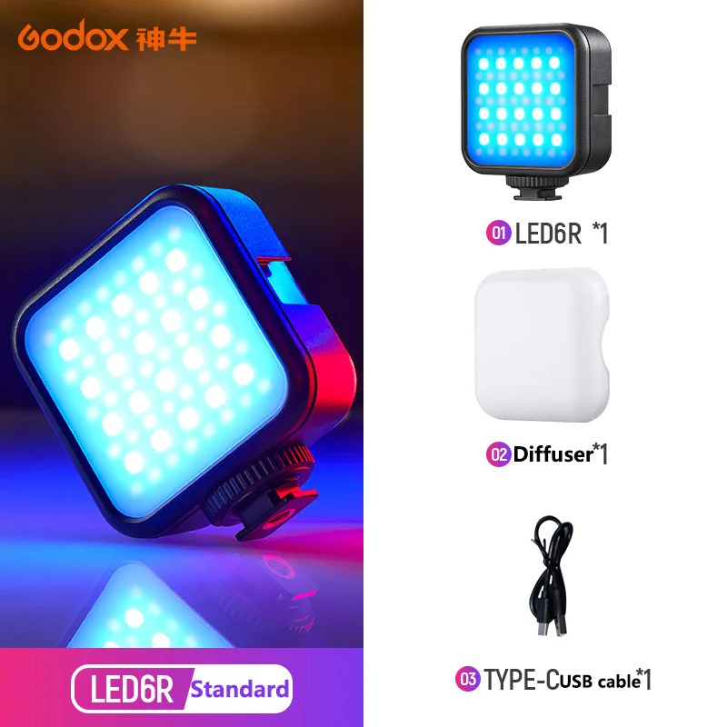 

Godox LITEMONS LED6R/6Bi RGB Температурный светодиодный светильник для видеосъемки Перезаряжаемый мини-заполняющий светильник 3200K-6500K Поддержка с регулируемой яркостью Магнитный