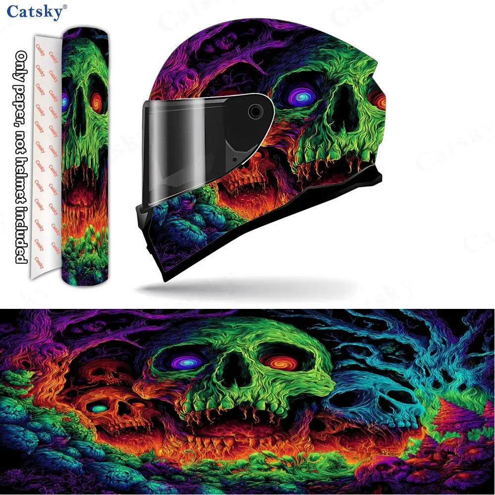 

Psychedelic Color Skeleton Secret Realm Helmet Vinyl Wraps, Waterproof Scratch-Resistant Full Face Helmet Decals, Durable PVC De