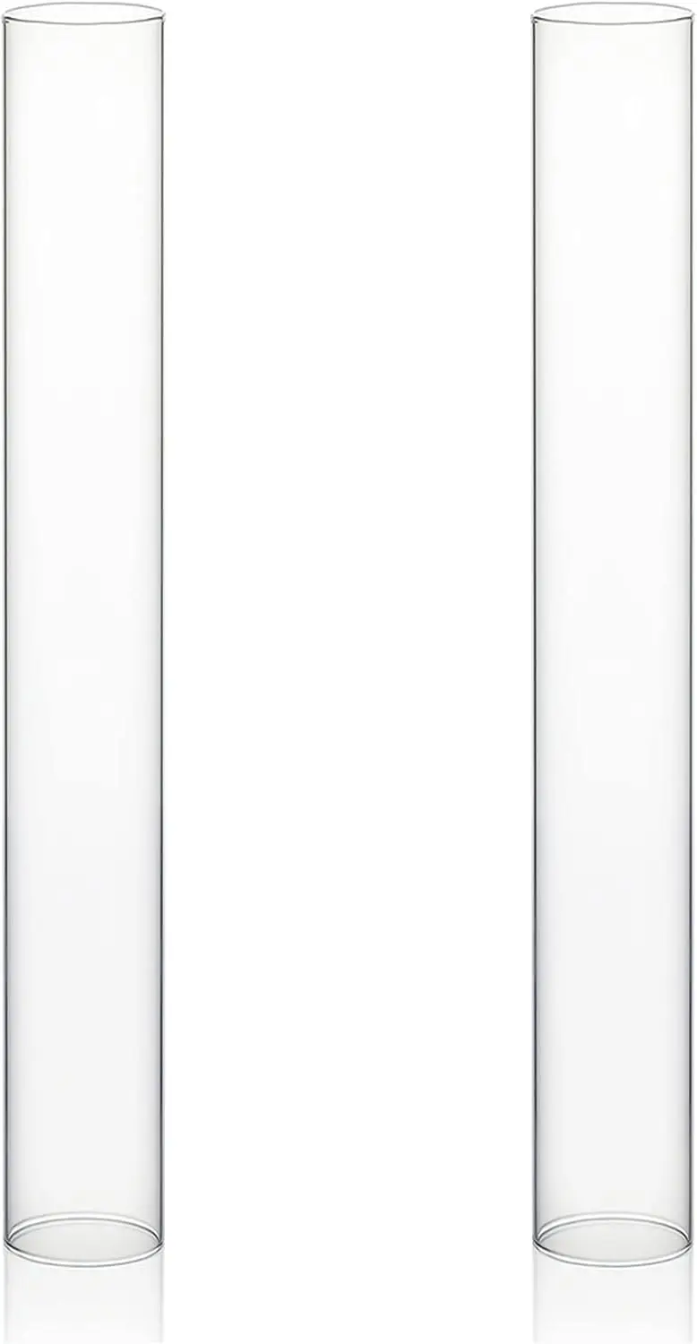 

Clear Glass Hurricane Candle Holder 2 Pack, 3" Wide 24" Tall Open Both Ends Cylinder Chimney for Pillar Candles