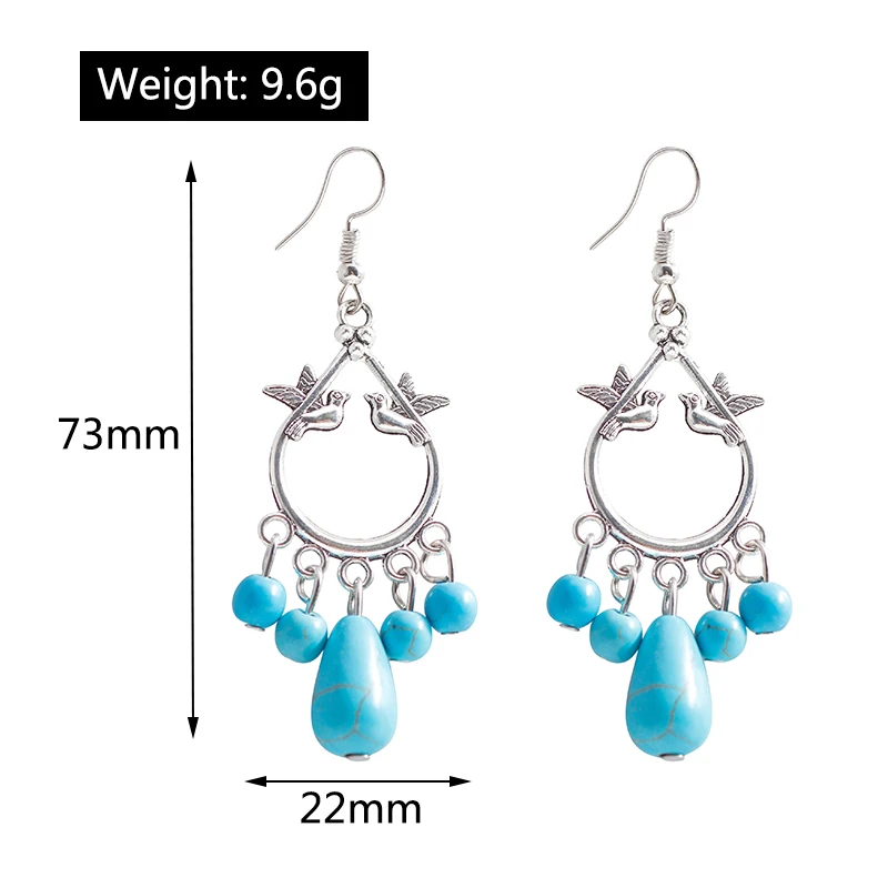 Aihua Tibet Silber Farbe Vintage böhmischen langen Blumen Tropfen Ohrringe Naturstein Wasser tropfen baumeln Ohrringe für Frauen – Detail 19