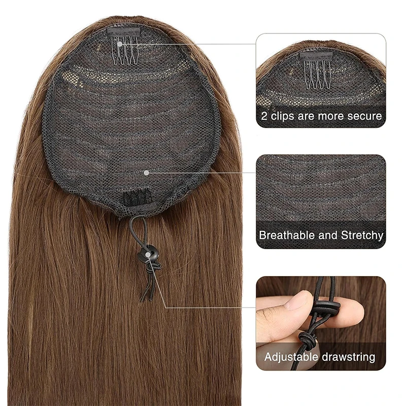 30 Inch Drawstring Black Ponytail Long Straight Clip in Ponytail Hair Extension Synthetic Natural Hairpiece Pony Hair for Women