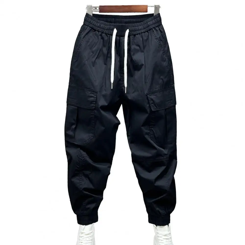 Elastic Waistband Pants Multi-pocket Trousers Comfortable Men's Harem Pants with Elastic Waist Multi Pockets for Outdoor