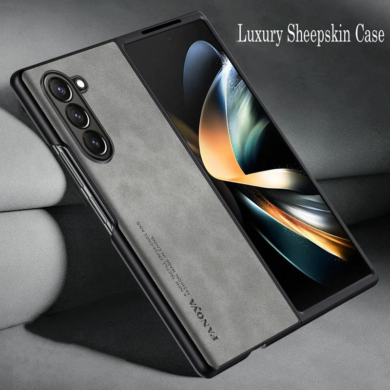 For Galaxy ZFold 5 4 Luxury Sheepskin Leather Shockproof PC Hard Case For Samsung Galaxy Z Fold 5 4 3 2 Phone Case Cover Coque