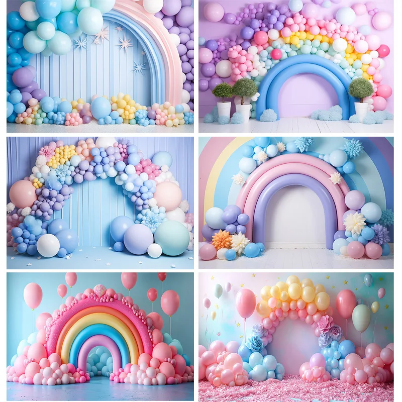 Arco-íris Balão Arco Fotografia Fundo, Cenários Adereços, Adorável Pastel Photo Studio, Decoração De Festa De Aniversário, CA-01
