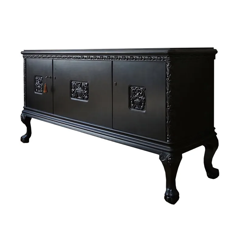 

solid wood carving flower dining side cabinet entrance door American porch cabinet light luxury storage decorative cabinet