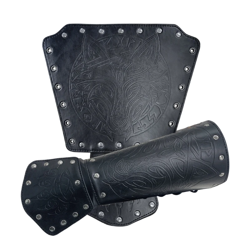 Vintage renascentistas braço guardas braço bracer relevo símbolo nórdico falso couro braço armaduras cosplay traje