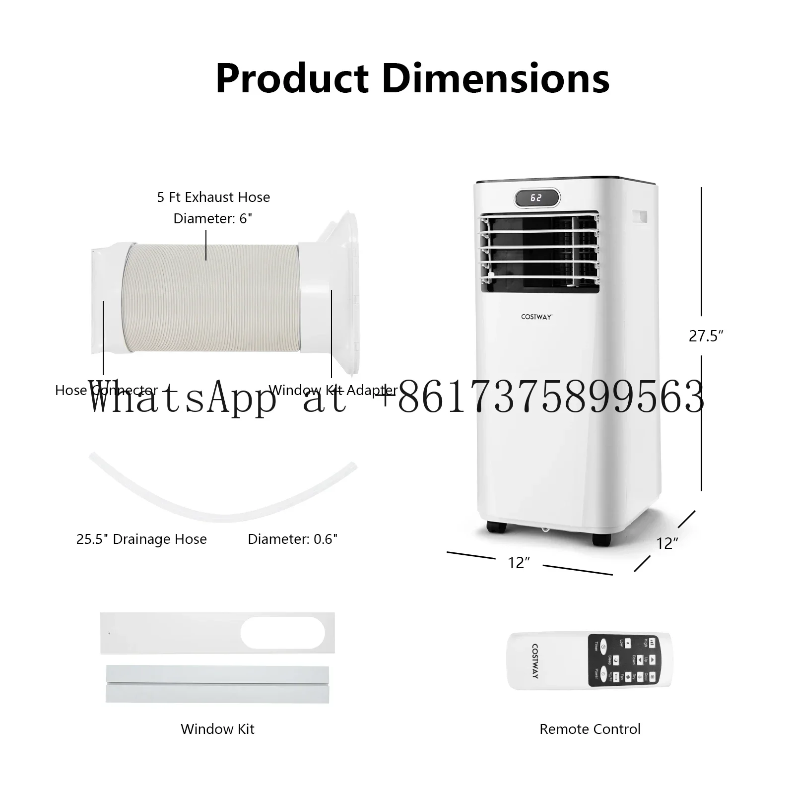 8000 BTU Portable Air Conditioner with Remote Control 3-in-1 Air Cooler Drying Function for Room