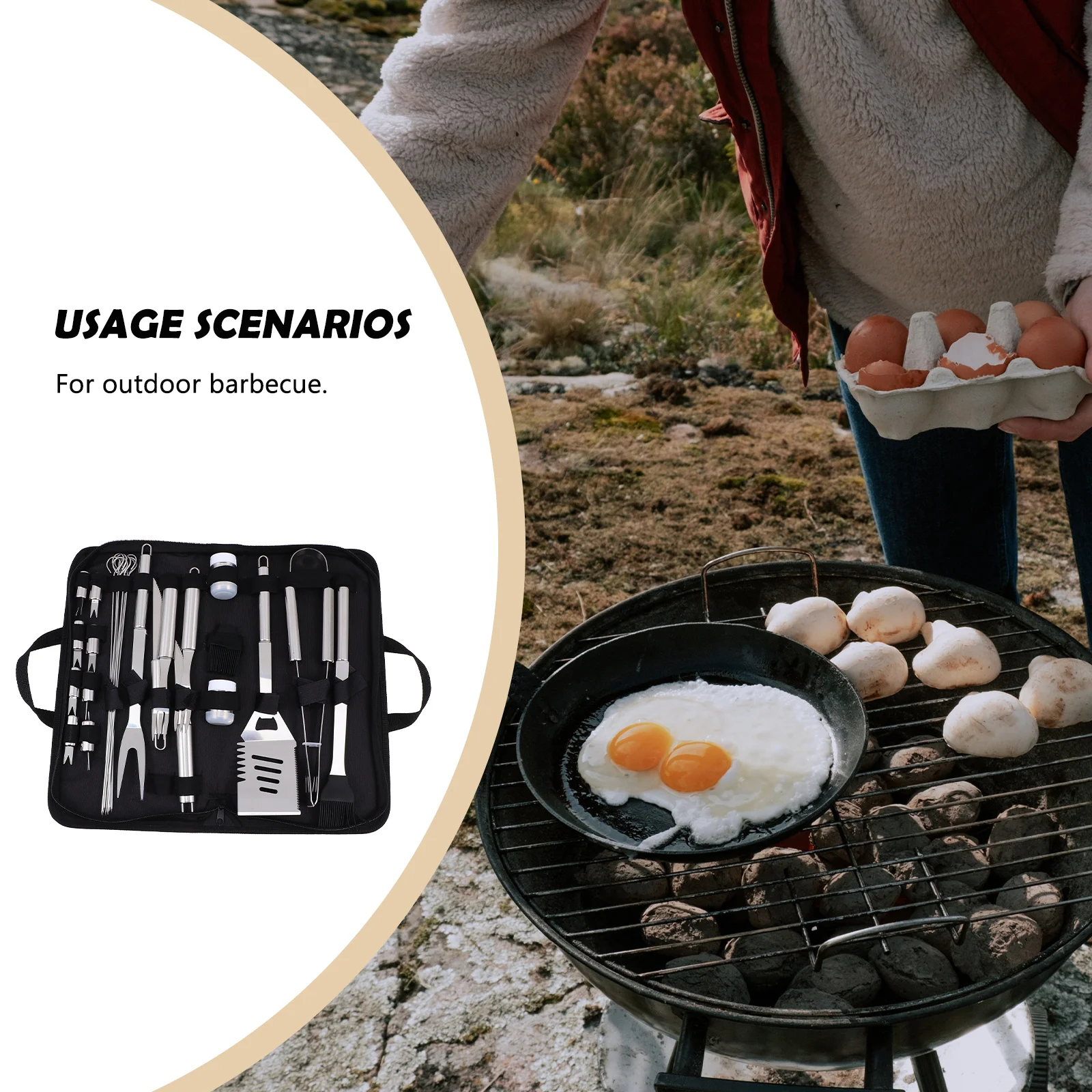 

1Set Bbq Tools Kit Stainless Steel Outdoor Barbecue Accessories Grill Utensils Durable Practical Complete with Storage Bag