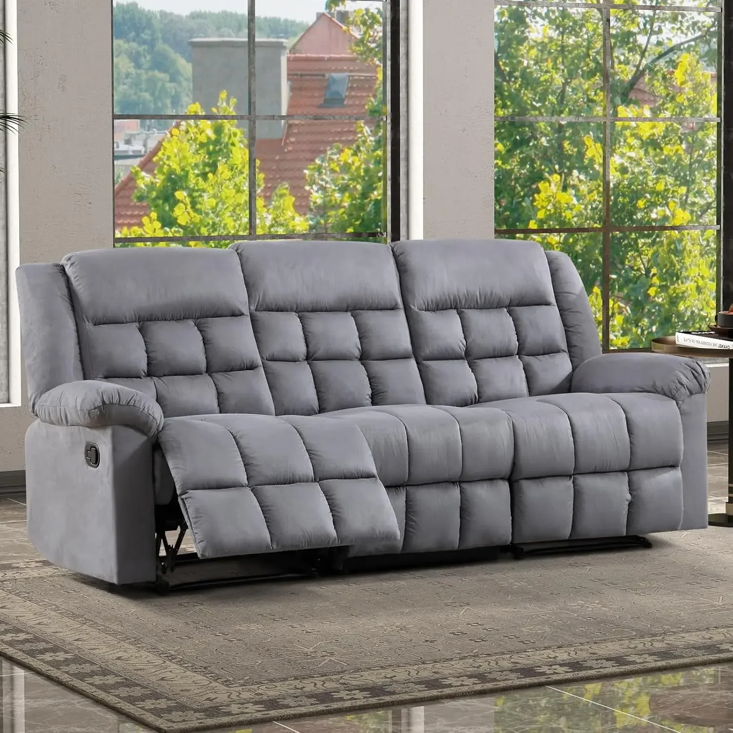 3  Sofa for Living Room, Soft Fabric Recliner Couch with Padded Headrest and Seat, Reclining Couch for Office, Grey(Sofa)