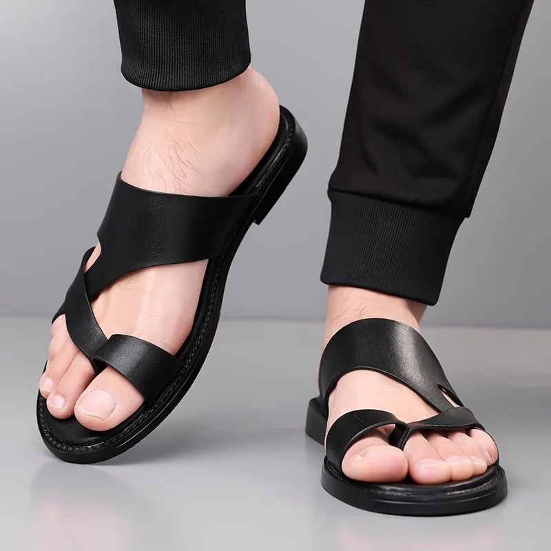 Trendy Men's Cross Strap Sandals Smooth Anti-Slip Wear-Resistant Summer Outdoor Business Casual Slip-On Slippers-HX25333 view 5