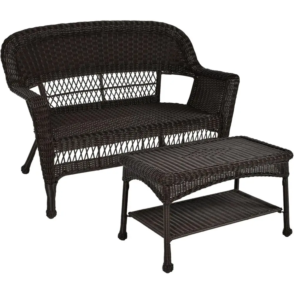 

Rattan Outdoor Loveseat and Coffee Table Set, Cushion Not Included
