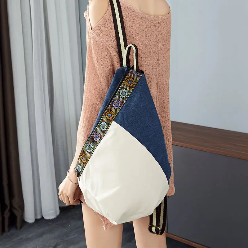 Vrouwen Schouder Rugzak Etnische Borduren Patchwork Canvas Tas Student Rugzakken Reizen Leisure Street Fashion Back Pack