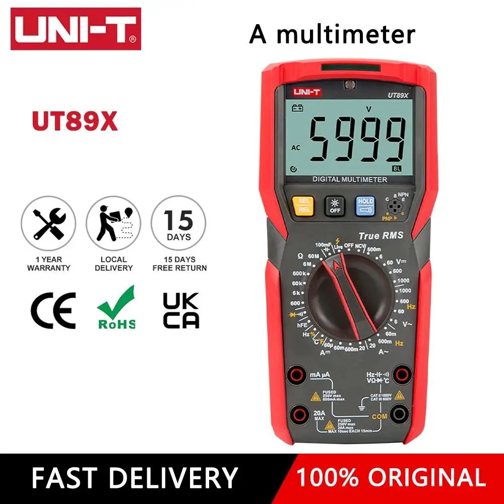 

UNI-T UT89X UT89XD Professional Digital Multimeter Capacitance Resistance Tester True RMS NCV 20A Current AC DC Voltmeter