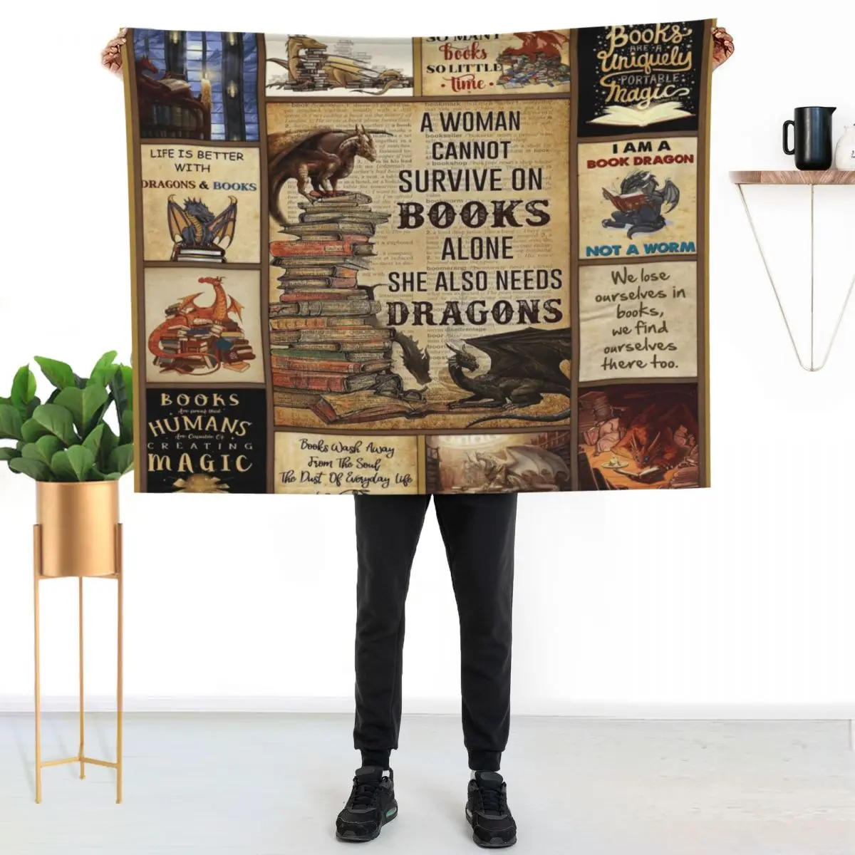 A Woman Cannot Survive On Books Alone She Also Needs Dragons Throw Blanket Soft Beds Bed Plaid Nap For Baby Blankets