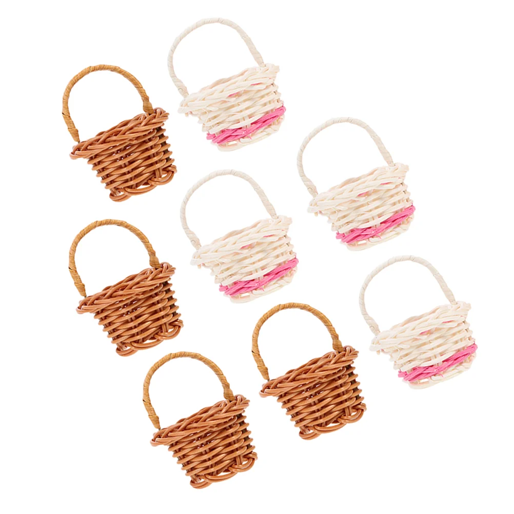 8Pcs Rattan Mini Baskets Handwoven Natural Material Kids Play Decor Storage Flower Girl Basket Woven Handles Versatile Use