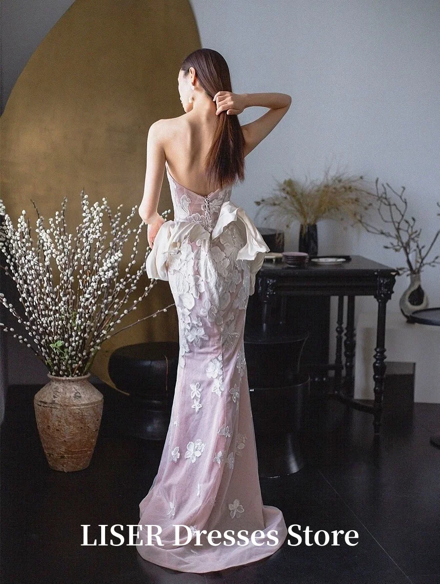Liser Sweetheart Pink Mermaid Prom Gown Silk Tulle Appliques Elegant Modern Evening Dresses robe de soirée Customize Corset Back