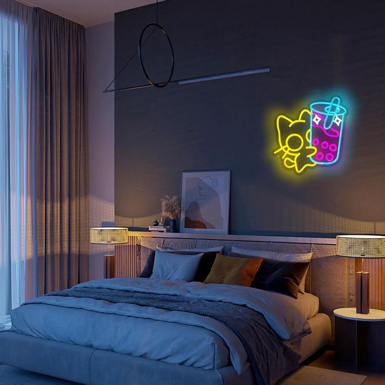 Neon Cat Boba Tea Neon Light LED Neon Sign For wall Decor Dimmable Neon Light For bedroom Bar Coffee Dessert Stores Decor