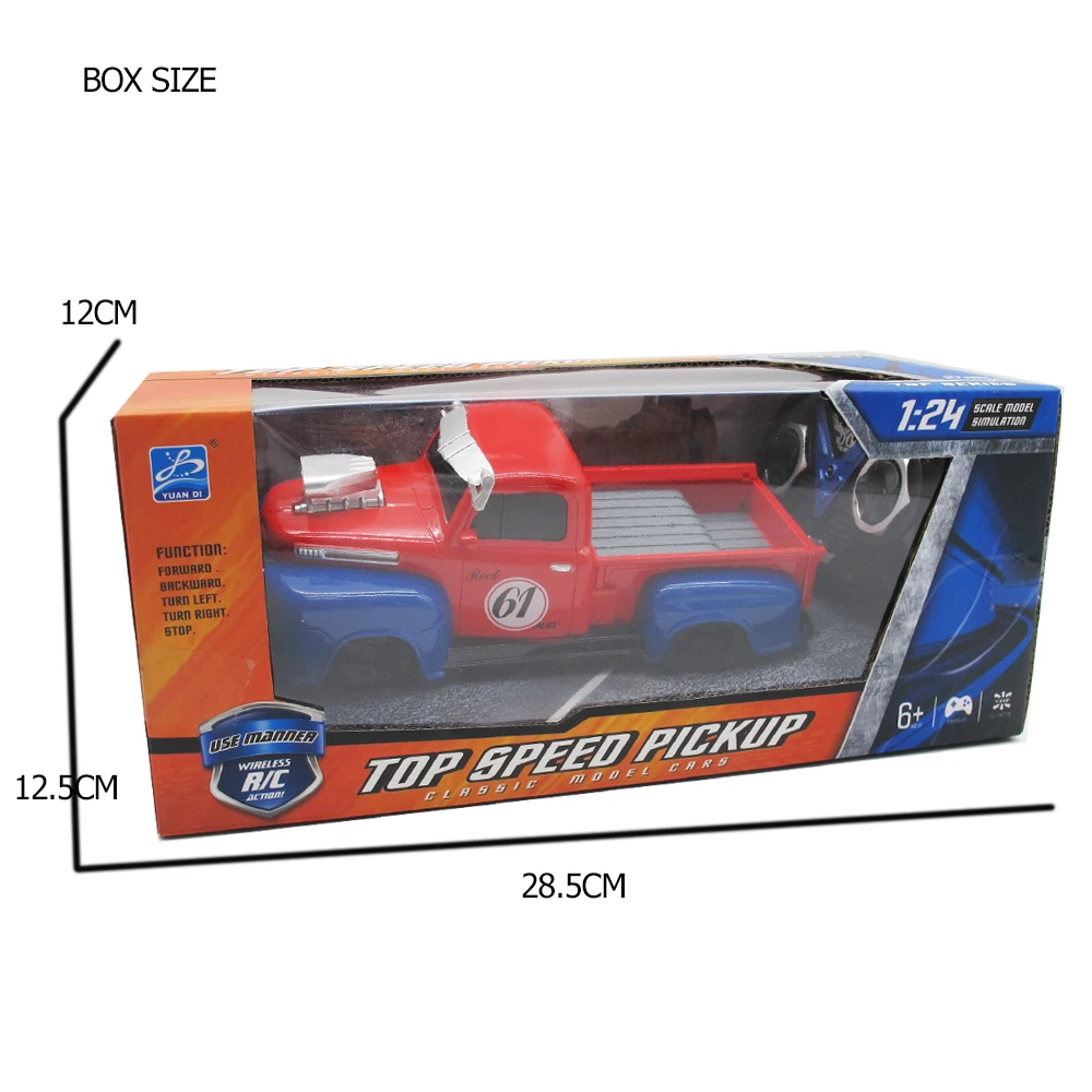Retro Chevy Ford RC Car Toys 1/24 Pickup Model 4 Channel Radio Remote Control Vehicle Flashing Light Top Speed Car Birthday Gift