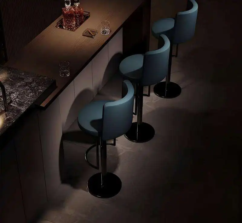 Modern European Upholstered Adjustable Swivel Bar Stool with Backrest Multi Color for Bar Kitchen Island Home Cafe Dining