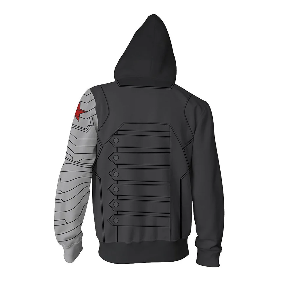 Sudadera con capucha con estampado 3D de villano héroe Bucky Barnes, cárdigan con capucha, Cosplay, mercancía de Anime, ropa de Halloween, 2024