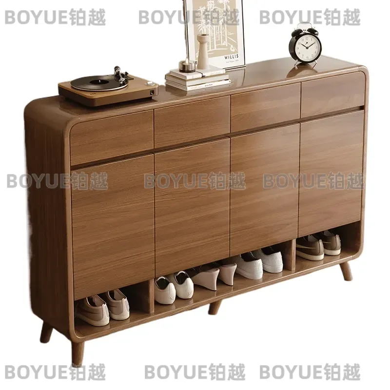 for Large Capacity Solid Wood Color Shoe Cabinet Suitable for Home Entrance Integrated Storage Shoe Rack