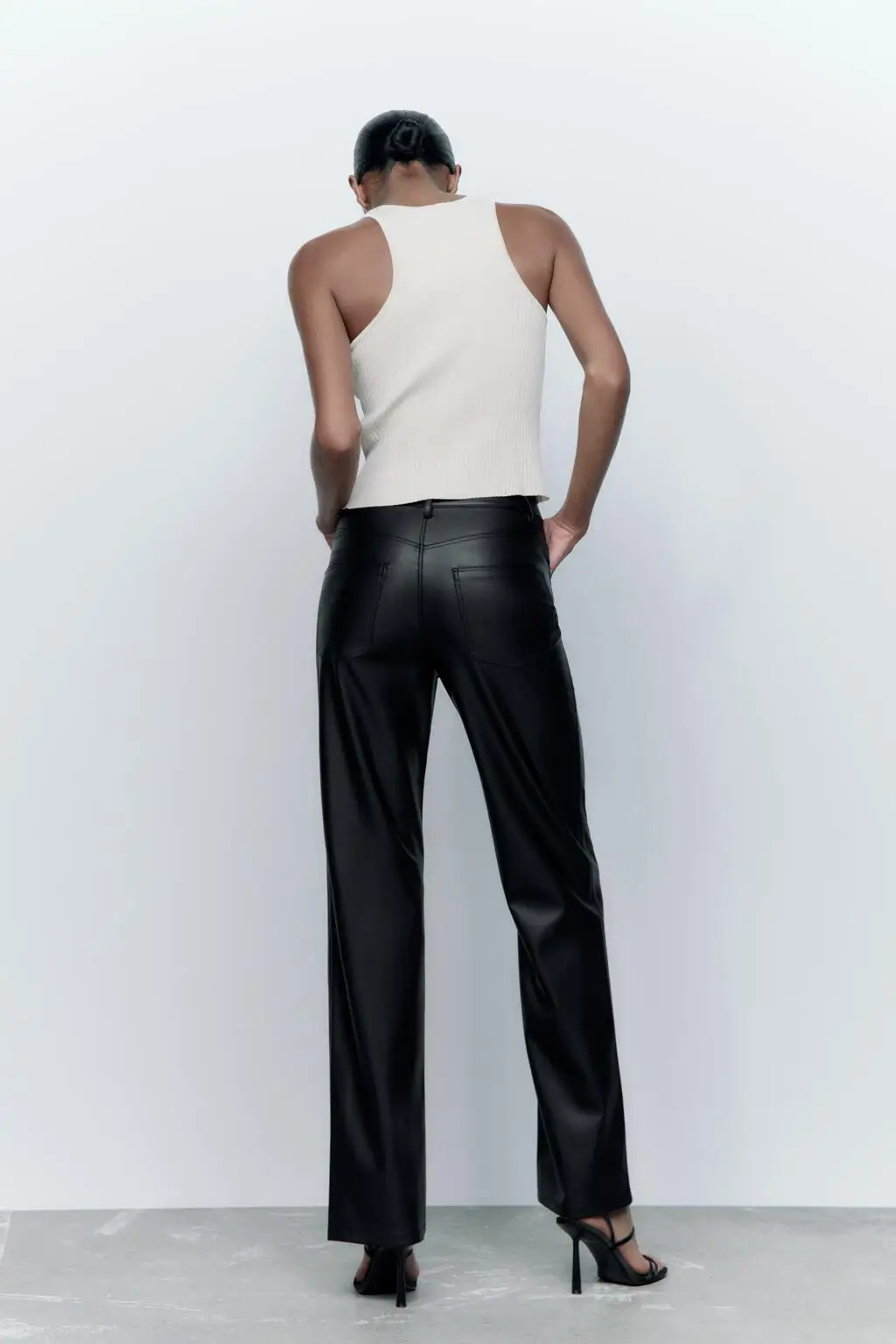 Plones Anchos de Piel Sintética Nea para Mujer, Otoño , Estilo Años 90, Plones Casus de Pierna Recta, Cintur...