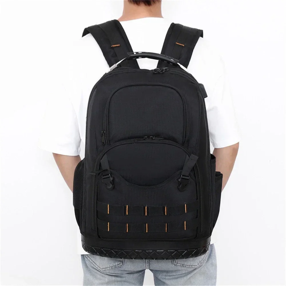 New Tool Backpack with Plastic Bottom Insert Pockets Large Transparent Zipper Pocket Tool Organizer for Electrician Tools