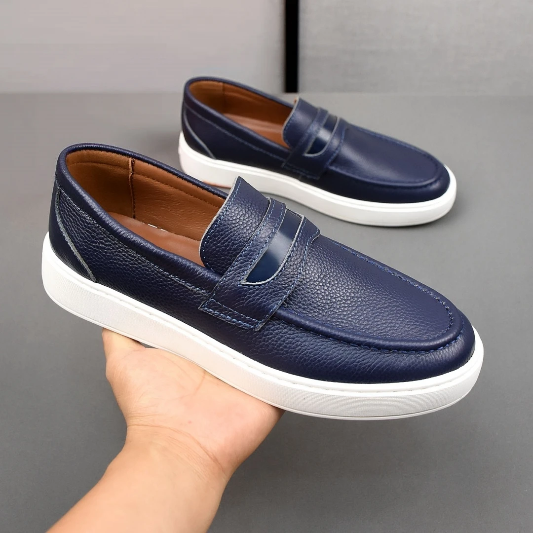 Luxury Men's Penny Loafers Genuine Leather Suede Shoes Platform Sole Slip‑on Casual Sneakers Daily Footwear Holiday Gifts