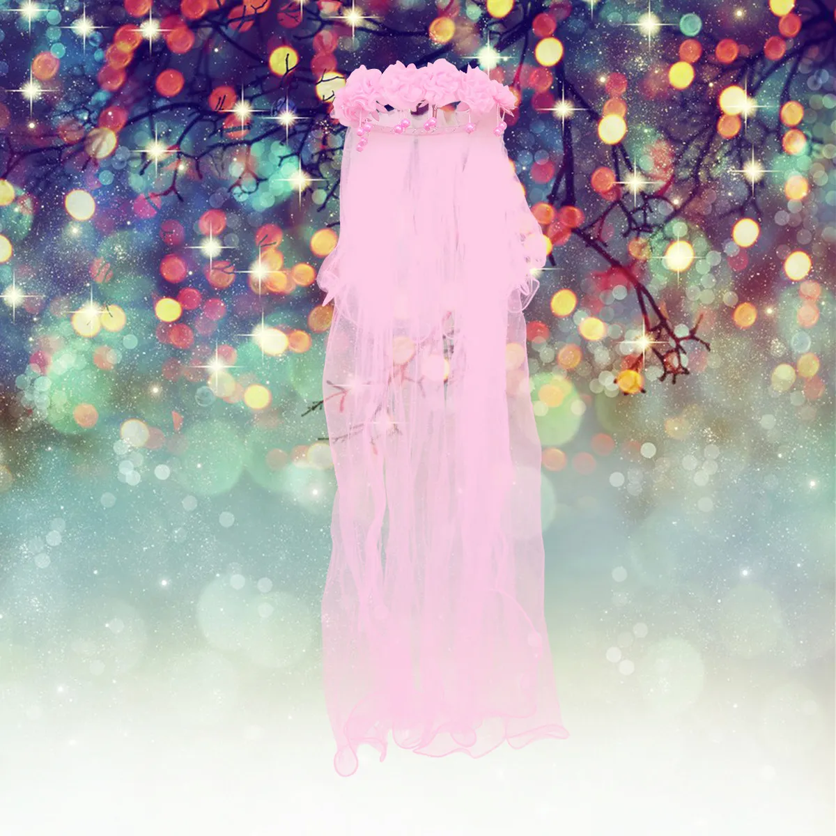 

Полупрозрачная фата для девочек на Первое причастие, белая, кружевная, с цветами ручной работы и жемчугом, средней длины, для свадеб, вечеринок и фотосессий