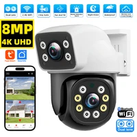 Tuya 8MP 4K WIFI cámara IP PTZ lente Dual pantalla Dual detección de movimiento a todo Color noche cámara de vigilancia de seguridad exterior Tuya