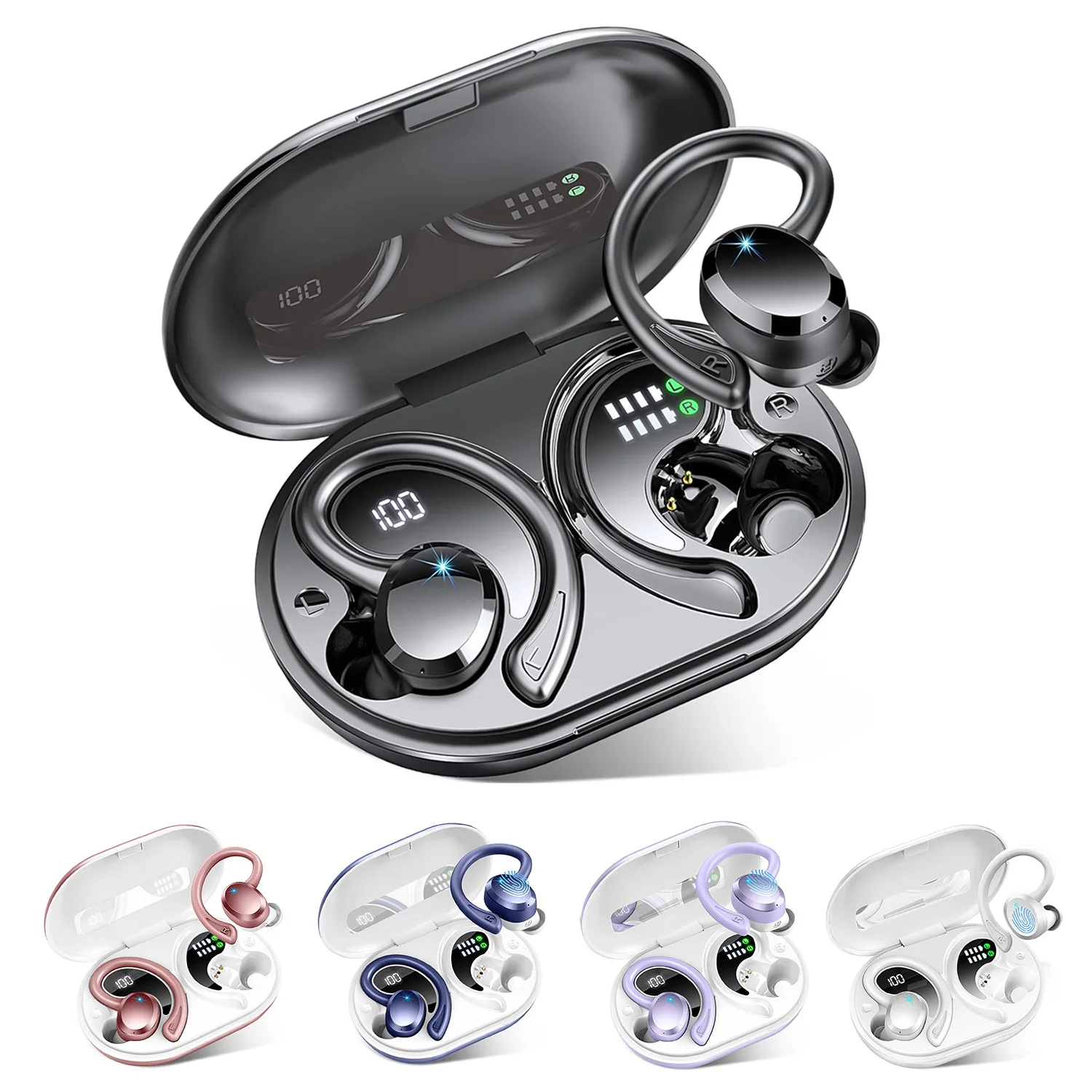 

Wireless Sports Earbuds Bluetooth Earphones Stereo Bass Headphones in-Ear Noise Cancelling Mic Ear Buds Waterproof Headsets
