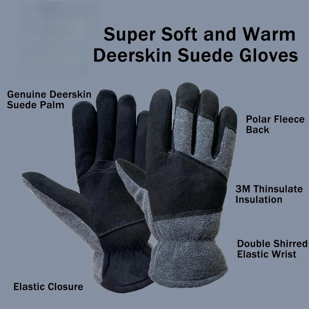 قفازات شتوية دافئة فائقة النعومة مع جلد سويدي منقسم وعزل Thinsulate 3M للطقس البارد للرجال والنساء