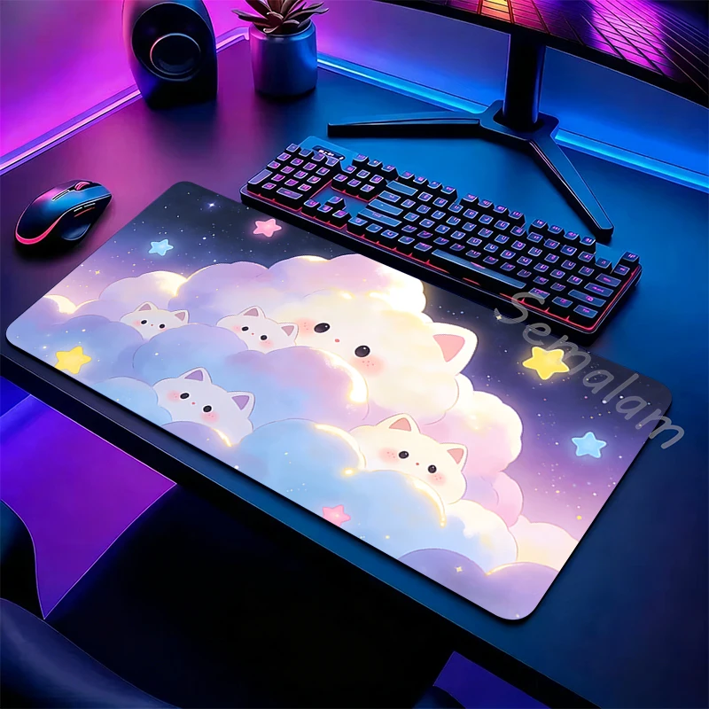 

Anime Mouse Pad Gaming Desk Mat Cute Kawaii Cat Extended Large Mousepad Non-Slip Rubber Base Stitched Edge For Gamer PC Laptop