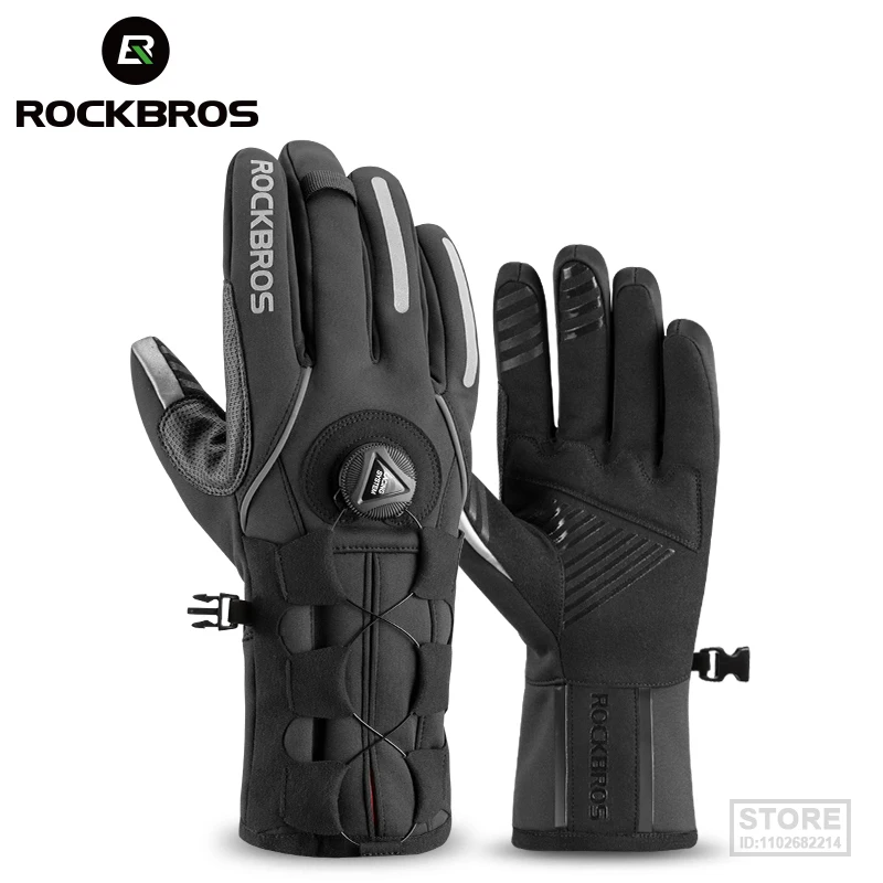 

ROCKBROS Adjusatble Cycling Gloves Reflective Screen Touch Warm MTB Bike Outdoor Waterproof Motorcycle Bicycle