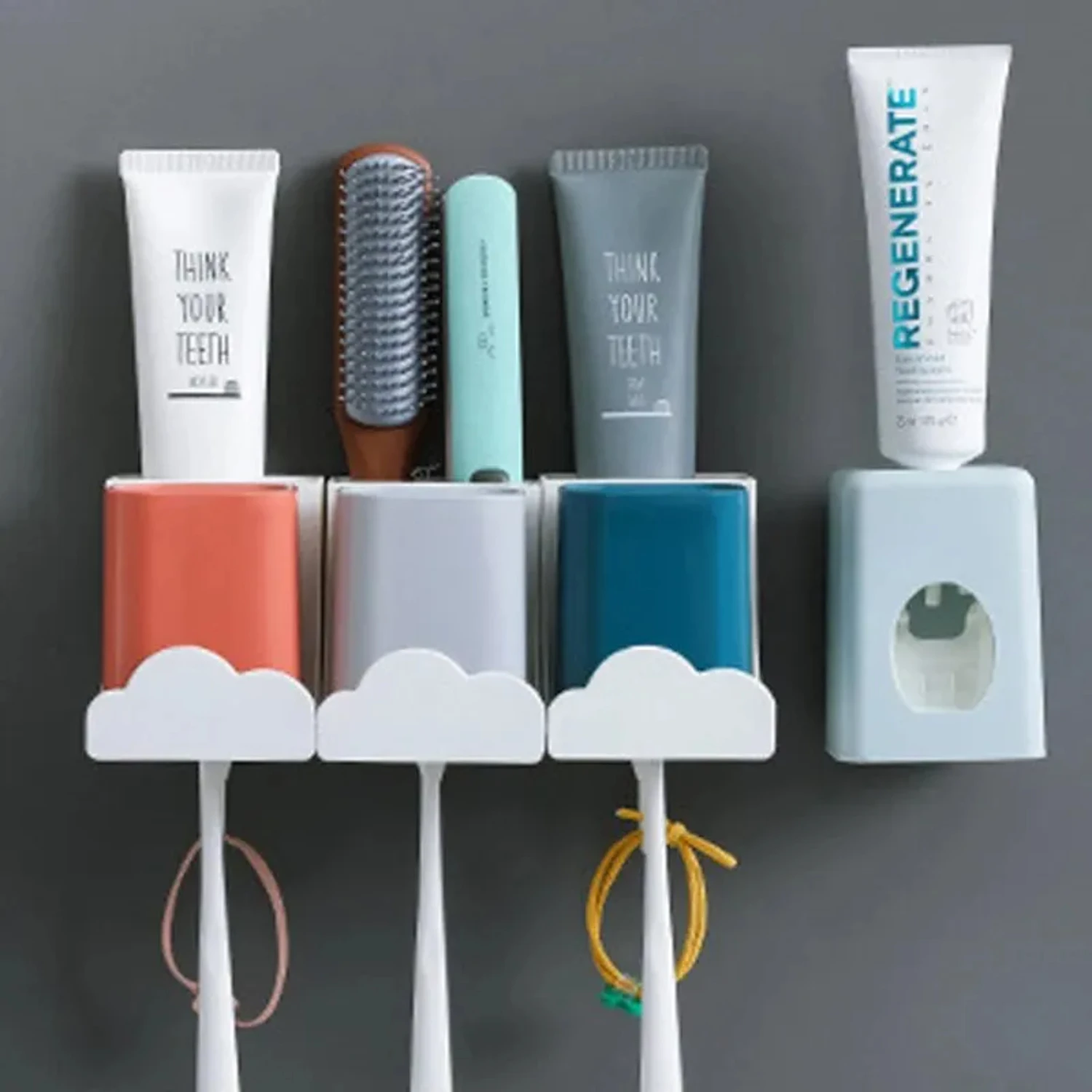 Convenient, Stylish, and Perforation-Free Toothbrush Holder Set with Drainage System - Wall-Mounted Toothpaste Dispenser and Mou