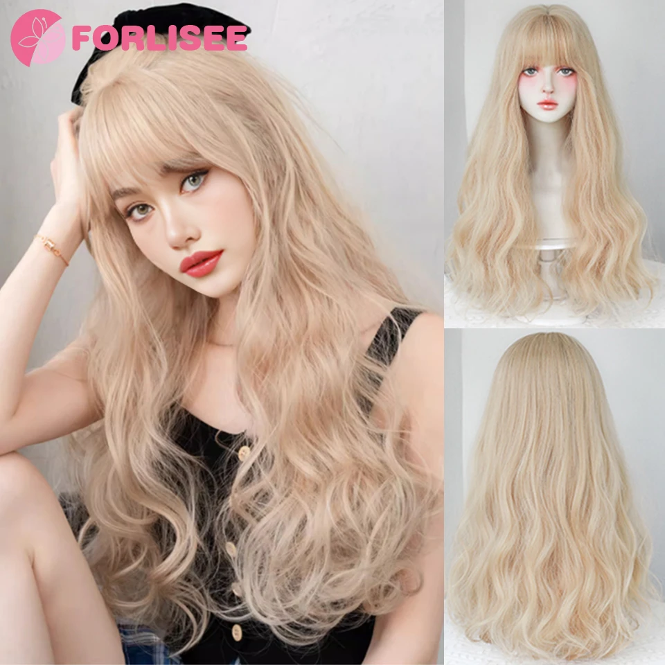 

Synthetic Wig Women's Long Hair Sweet and Cute Light Gold Linen Girl Group Same Style Natural Long Curly Hair Daily Cos Wig