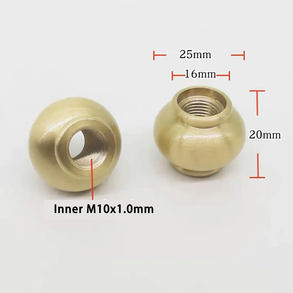 Brass M10 Inner Thread Straight Through Pure Copper Desk Lamp Floor Lamp Shelf Nut Pitch 1.0mm Decorative Nut