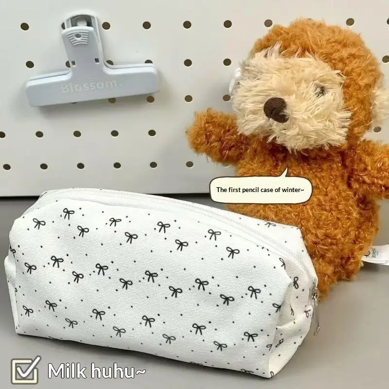 Große Stifttasche mit Schleifenmuster, tragbarer Organizer für Schreibwaren, ideal für Teenager, Kinder, Schule, Reisen und Bastelarbeiten. – Detail 8