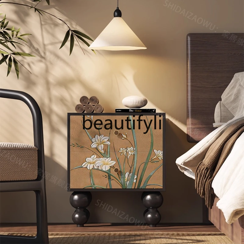 

New Chinese Style Solid Wood Bedside Table Living Room Storage Bedroom Storage Push-Pull Storage Cabinet