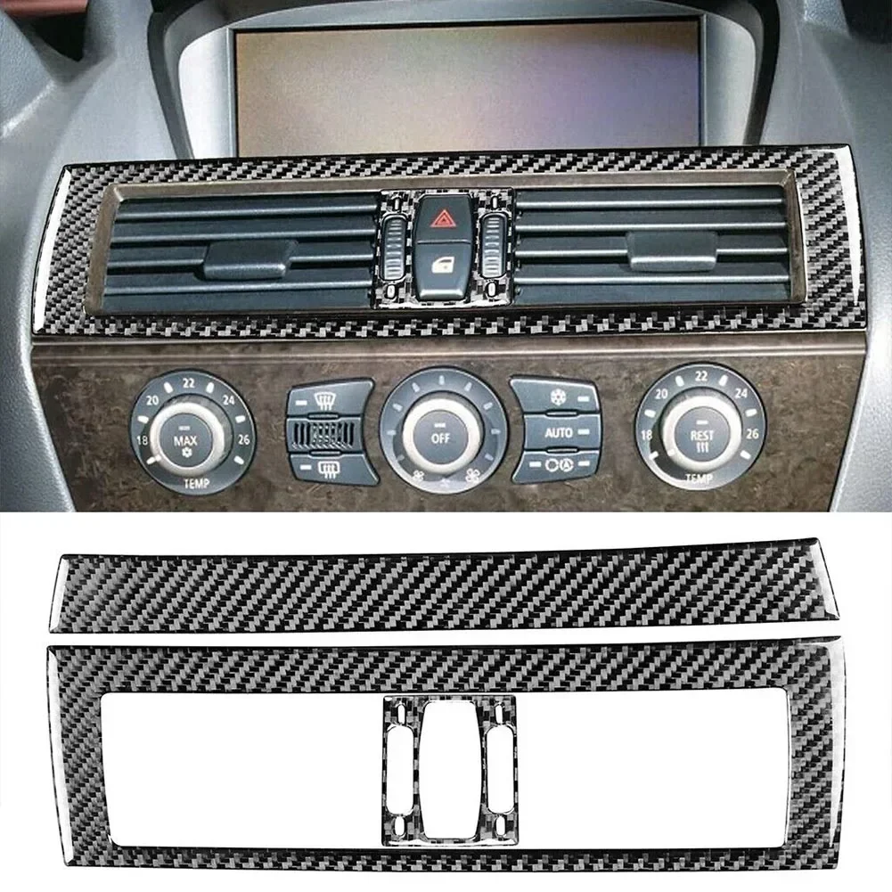 

3Pcs/kit Black Carbon Fiber Center Air Vent Interior Trim For BMW 650i 645Ci E63 M6 2004-2010 Replacement Car Accessories