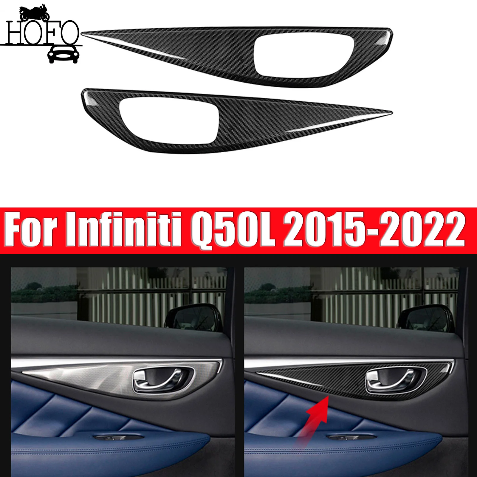 

2 Pc/Set Door Handle Panel Cover Frame Kit Accessories Real Carbon Fiber For Infiniti Q50L 2015-2022