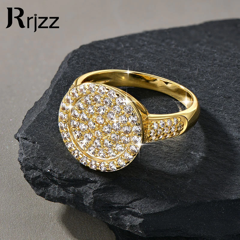 Rrjzz Halo Round Cut Cubic Zirconia Ring Dainty Flower CZ Imitation Diamond Finger Rings for Women Birthday Daily Jewelry Gift