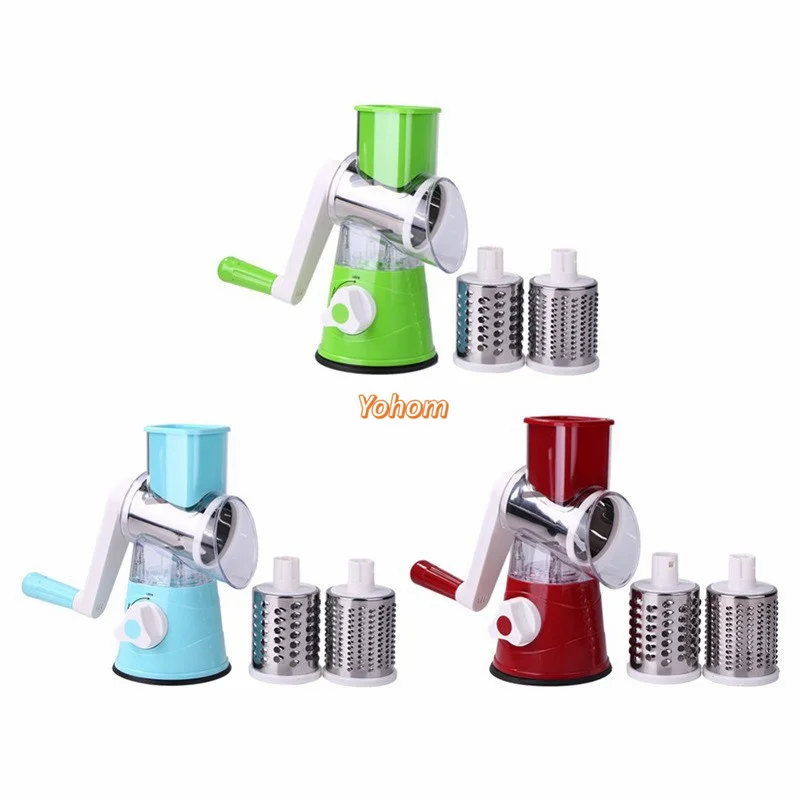 

Kitchen 3 In 1 Manual Drum Rotary Cheese Grater Round Mandoline Vegetable Cutter/Slicer/Chopper Safe Food Grinder